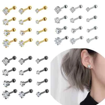 8Pcs/Lot Stainless Steel Labret Studs 18G CZ Cartilage Tragus Earring Piercing - Image 1 of 4
