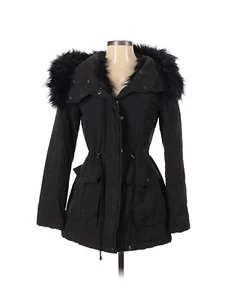 Chaqueta Parka French Connection Talla XS Negra Imitación Piel Capucha Primavera Invierno Mujer - Imagen 1 de 6