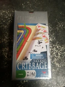 Solid Wood Cribbage Set Folding 3 Track Board with Playing Cards Cardinal New - Picture 1 of 2