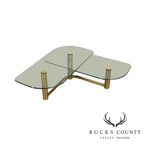 Postmodern 1970's Vintage Brass & Glass 2 Tier L Shape Coffee Table Cover