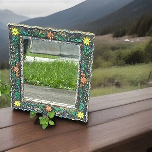 Vintage 1930s Resin Whimsical Mirror Square Shaped. Floral Whimsical Mirror. - Picture 1 of 8