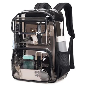 Clear Backpack Heavy Duty PVC Clear Bookbag Transparent Backpack See Through ... - Picture 1 of 9