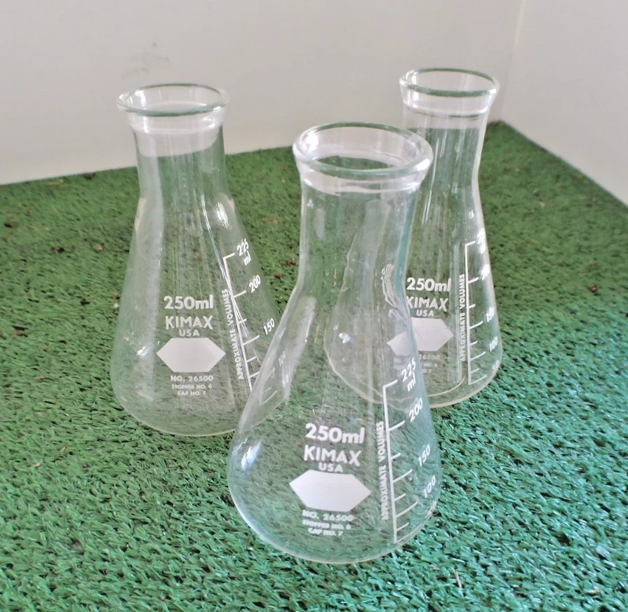 Frasco vintage Kimax 250 ml Erlenmeyer #26500. Hecho en EE. UU. Exc++ Foto 1 de 1