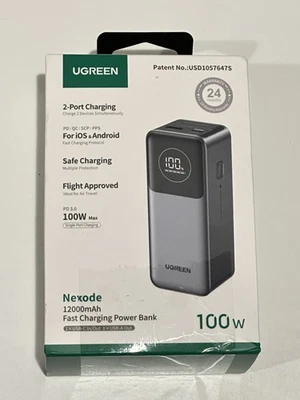Банк питания UGREEN Nexode 100 Вт 12000 мАч быстрая зарядка со смарт-дисплеем PB724 - Изображение 1 из 2