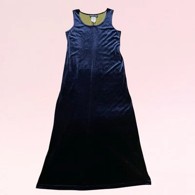 Vestido maxi vintage anos 90 Y2K veludo verde marinho iridescente caprichoso boho grunge M - Imagem 1 de 4