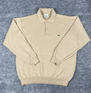 Vintage Lacoste Polo Sweater Mens 6 XL Beige Pure New Wool - Picture 1 of 7