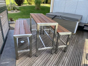 Gartenmöbel Stehbankgarnitur Edelstahl Cumaru - Bild 1 von 3
