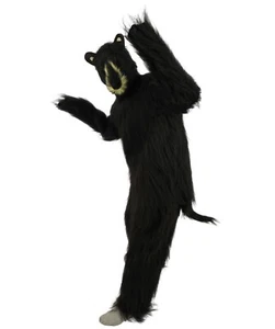 Adults Black Bear Costume with Mask – Long Hair Wig Bundle for Halloween Cosplay - Picture 1 of 36