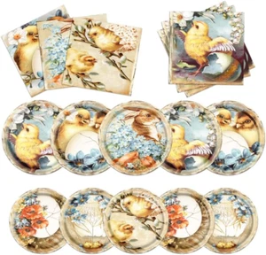 Easter Paper Plates and Napkins-Easter Party Supplies Set 62Pcs Retro Easter - Picture 1 of 6
