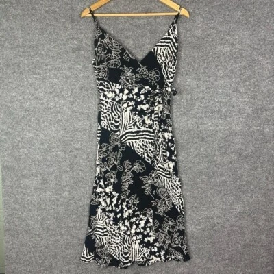 NEW Miss Selfridge Ladies black & white floral wrap tie dress split dress US 2 - Image 1 of 4