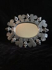 Vintage Folk Art Oval Hand Made Mexican TIN Wall MIRROR ~ Grapes & Leaves