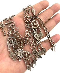 Collar completo de plata esterlina antiguo yemení raro boda brocas colgantes cadena 35 gr - Imagen 1 de 11