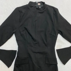 Anthropologie Mini Knit Dress Women's M Black Bell Sleeve Zip Back - Picture 1 of 12