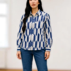 Camisa J Crew Ikat para mujer Camisa Oxford con botones Cuello Talla XL Boho Preppy - Imagen 1 de 17