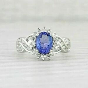 3Ct Oval Cut Lab-Created Tanzanite Women Engagement Ring 14k White Gold Plated