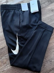 NWT Nike Boys YMD Black/White Big Swoosh Therma-Fit Joggers Sweat Pants - Picture 1 of 2