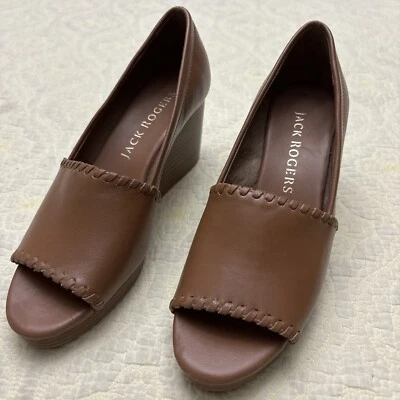 Nuevo sin caja Jack Rogers Mujer Marrón Punta Abierta Tacones de Cuña Talla 7 Foto 1 de 4