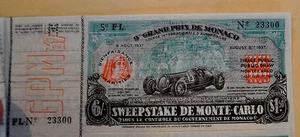 Vintage 9th Grand Prix De Monaco Sweepstake De Monte-Carlo Draw Ticket Unused - Picture 1 of 3