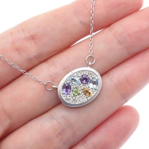 925 Sterling Silver Diamond Topaz Peridot Citrine & Amethyst Chain Necklace 18" - Picture 1 of 8