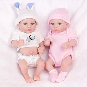10" Reborn Puppen Mini Neugeborenes Baby Zwillinge Ganzkörper Vinyl Silikon Mädchen & Junge Geschenke - Bild 1 von 16