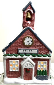Christmas School House Winter Valley Villages Lighted Porcelain Cord, Light, Box - Picture 1 of 10