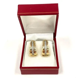 14K J-Hoops With Diamond & Platinum Center & Extra Large Ear Nuts, 11.24g - Picture 1 of 9