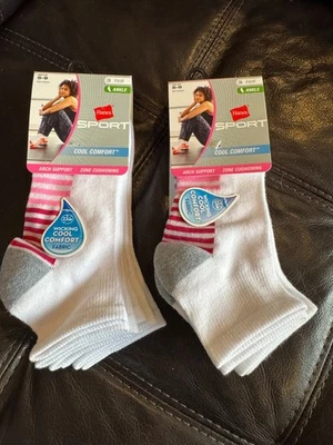 DOS (2) de Hanes Mujer Paquete de 3 Cool Dri Calcetines al Tobillo Zapato Talla 5-9 NUEVO con ETIQUETAS Foto 1 de 2