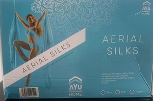 AYU Home Aerial Silks Yoga Swing Set / Hammock Kit Blue Color Strength & Toning - Picture 1 of 10