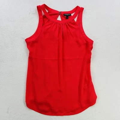 Express Tank Top Womens Small Pink Red Sleeveless Blouse Split Neck Keyhole Back - Image 1 of 4