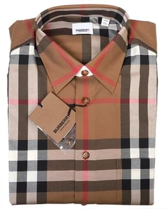 NEW BURBERRY MEN'S TAUPE EXPLOADED CHECK STRETCH COTTON DRESS CASUAL SHIRT 2XL - Picture 1 of 4