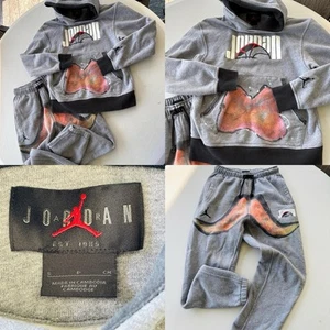 Jordan Hoodie & Joggers Set Youth Small Gray Rare Graffiti Print Logo Full Set - Picture 1 of 22