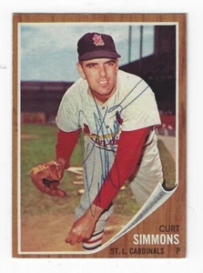 Carta autografata 1962 Topps #285 CURT SIMMONS St. Louis Cardinals con certificato di autenticità - Foto 1 di 1