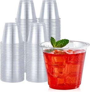 100 Pack 9oz Clear Plastic Drinking Cups for Wine,Juice,Coffee,Cold Drinks - Picture 1 of 7