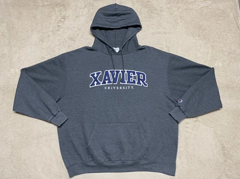 Xavier Mens Hooded Sweatshirt Size XL HOODIE Gray Blue White Champion  Pullover Cover