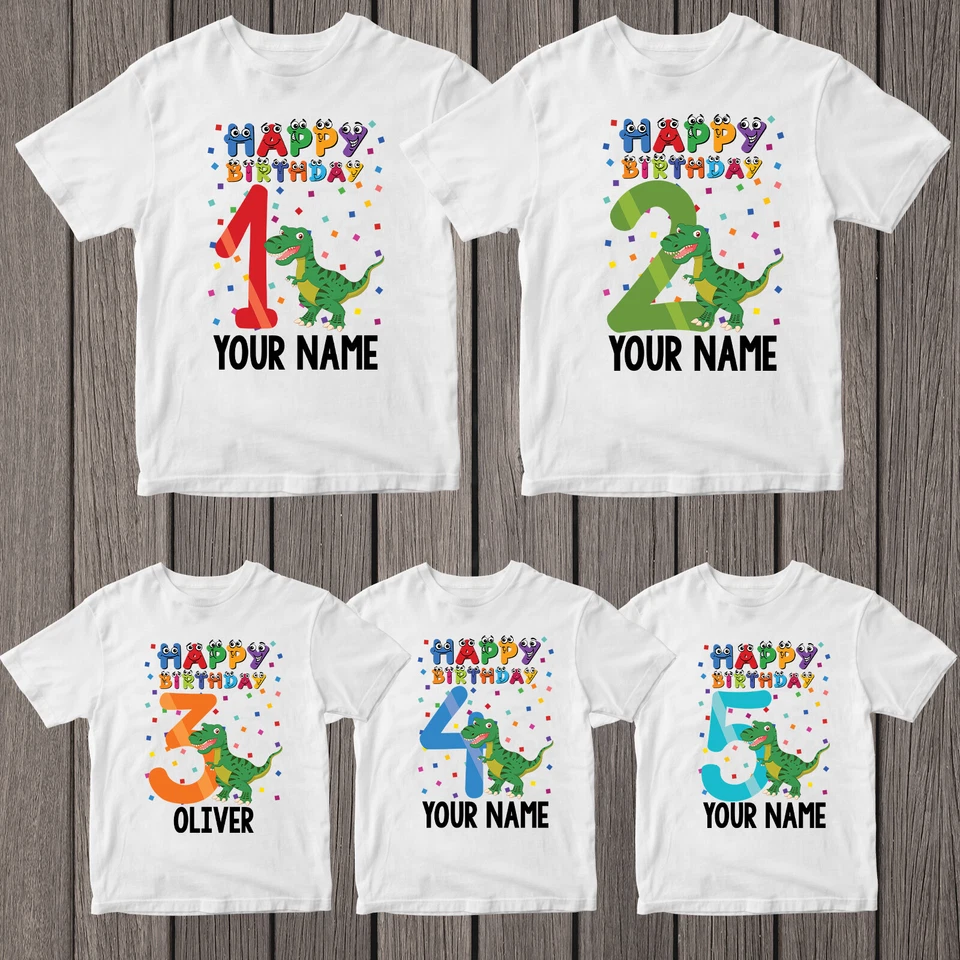 Camiseta Personalizada Tu Nombre Dino Feliz Cumpleaños Niños Niños Cumpleaños 2T1A0 Foto 1 de 1
