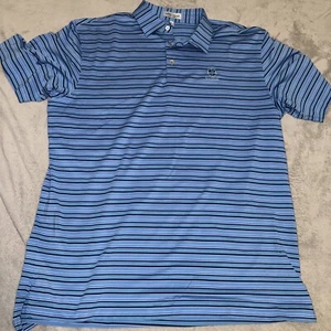 Peter Millar Summer Comfort Shirt Men's Large Blue Short Sleeve Striped Golf - Picture 1 of 2