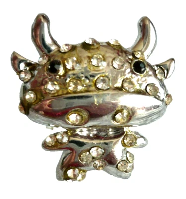 großer OCHSEN KOPF Folklore Schmuck Ring silber Glitzer STRASS NEU - Bild 1 von 3