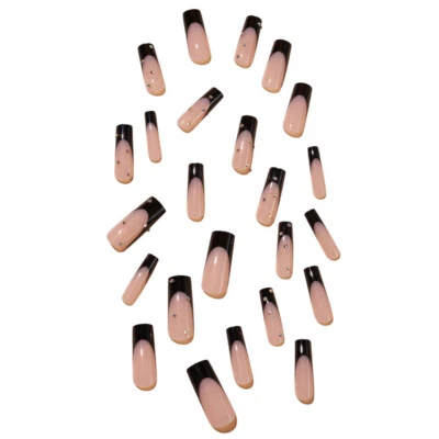 24pcs Long Square Nude With Black Edge Fake Nail False Nails Press On Nails Glue - Image 1 of 4