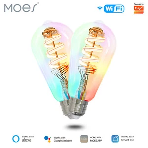 MOES 2Pack Smart WiFi ST64 Edison LED Light Bulbs Multicolor CW&RGB Dimmable 40W - Picture 1 of 14