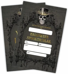 Tarjetas de invitación de fiesta de Halloween Spooktacular, tema de calavera gótica, 20 invitaciones - Imagen 1 de 3