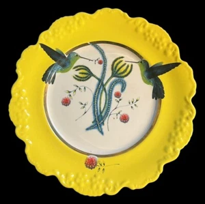 Plato de ensalada/lateral amarillo Anthropologie Lou Rota mesa natural colibríes - Imagen 1 de 2