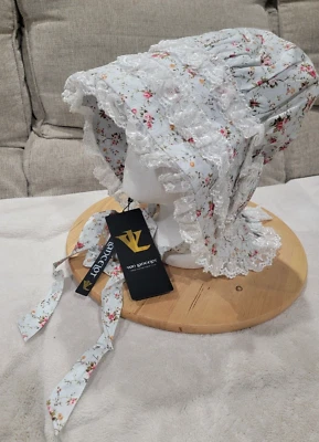 Von Lancelot Pioneer Settler Costume Little House Prairie Floral Lace Hat Bonnet - Image 1 of 4