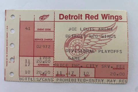 1987 ticket stub Detroit Red Wings Divisional Playoffs A Sec 11-Row 17- Seat 10 Cover