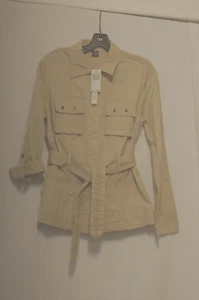 For the Republic Nueva Chaqueta Mujer Talla 8 Laguna Beige Algodón Cinturón Luz Snap - Imagen 1 de 9