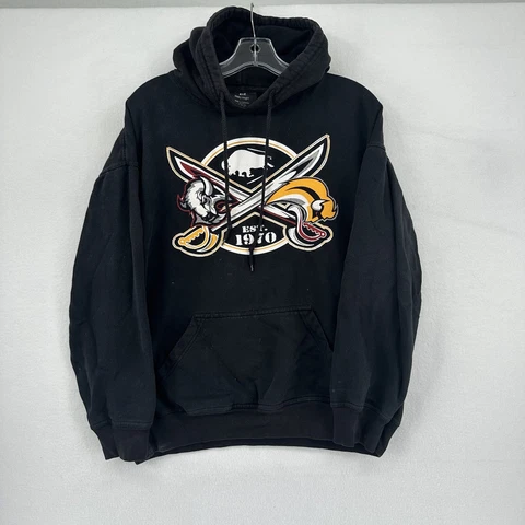 Buffalo Sabres Hooded Sweatshirt Size Large Goat head Slug Sword Logo - Black Cover