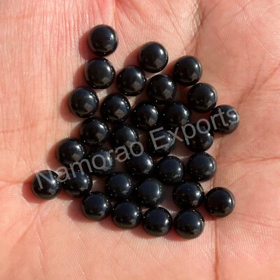 Lote de pedras preciosas soltas cabochão redondo ônix preto natural 3x3 mm a 20x20 mm - Imagem 1 de 4