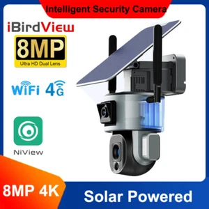 4K Solar Powered Security Camera Wifi/4G Outdoor PTZ CCTV Home Cam Two Way Audio - Picture 1 of 19