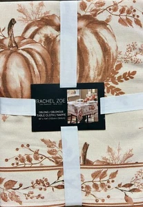 Rachel Zoe Burnt Orange Pumpkin Floral Vines Gold Border Tablecloth 60” X 104” - Picture 1 of 2