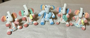 Vintage Thai Ceramic Baby Elephant Figurine Set 5 Hand Painted Miniatures (12) - Picture 1 of 6