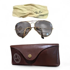Vintage 1992 Bausch And Lomb Ray-Ban Aviators Sunglasses. Case, Warranty Card & - Picture 1 of 5